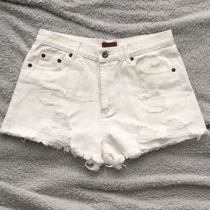 Vici High Waisted White Jean Shorts